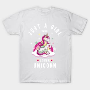 Just A Girl Who Loves Unicorn beautiful Unicorn With Herts and Stars T-Shirt